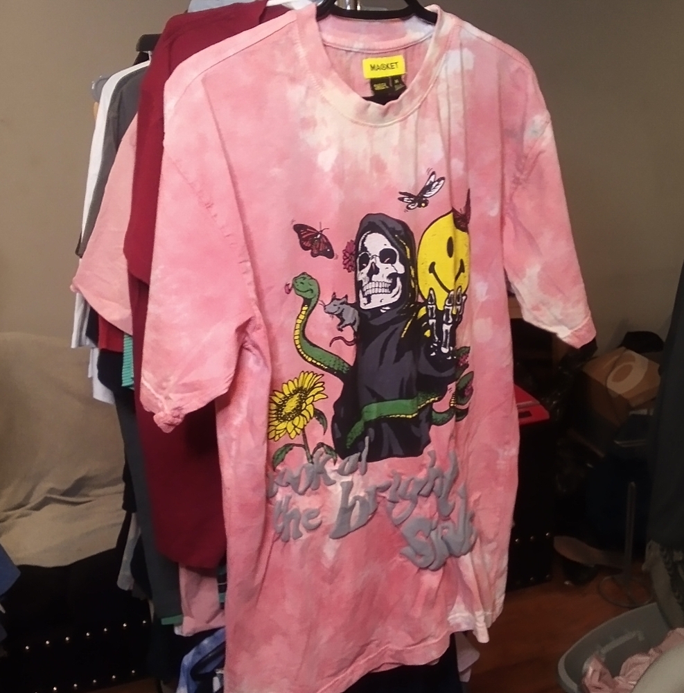 Market Smiley Look At The Bright Side Pink Tie Dye T Shirt Men's M